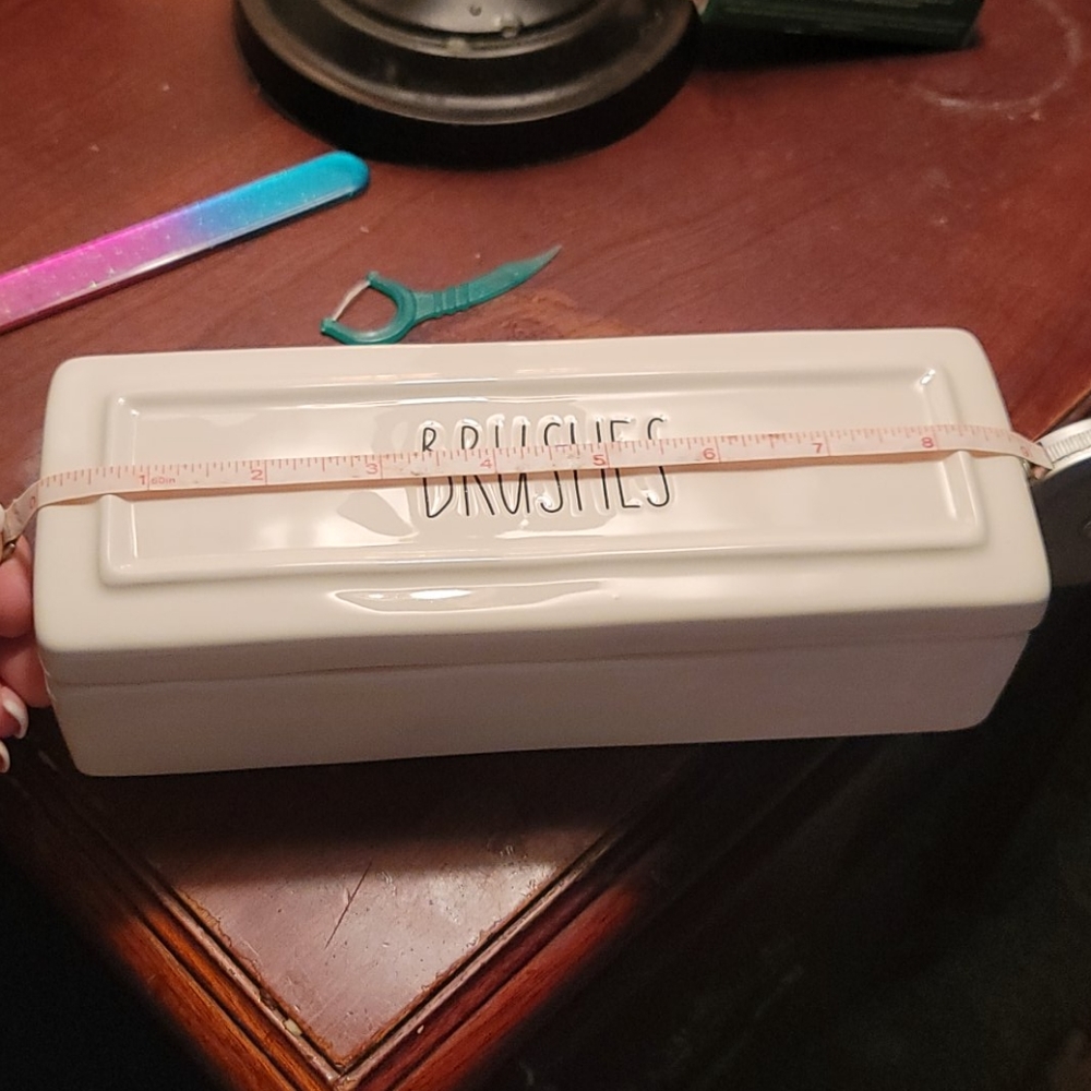 Rae Dunn Cream Ceramic 'BRUSHES' Storage Box - Picture 4 of 5